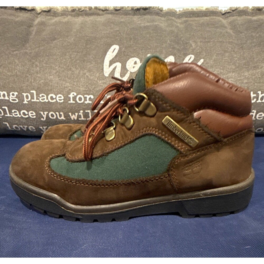 Timberland Kids Hiker Boots Brown/Green Leather Lace Up US 2 EU 34 16737